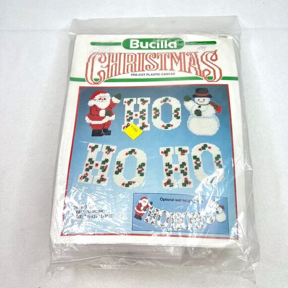Vintage Bucilla Christmas Plastic Canvas Ho Ho Ho Wall Hanging Kit - Picture 1 of 5